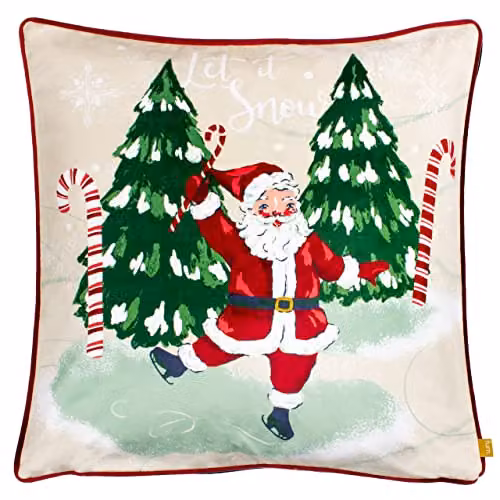 Riva Home Jolly Santa Festive Printed Velvet Cushion, Multicolour, W/D/H: 43 x 43 x 43 cm