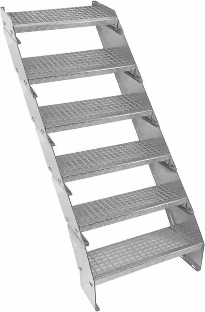 Monstershop 6 Section Adjustable Galvanised Steel Staircase in Silver, Width: 60 cm