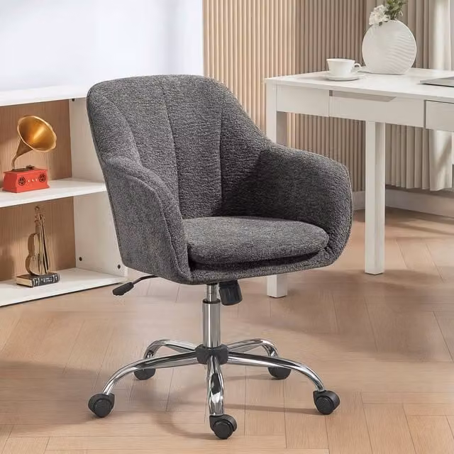 Rolipo Snow Flannel Modern Task Chair in Grey with Armrests and 360 Degree Swivel