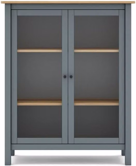 CALICOSY Misti 2-Door Glass Display Cabinet with Internal Shelves, W: 90 cm, H: 110 cm, D: 40 cm