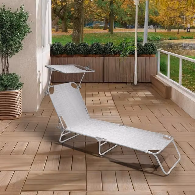 Alivio Grey Textilene Folding Recliner Sun Lounger Chair with Adjustable Sunshade and Powder Coated Steel Frame