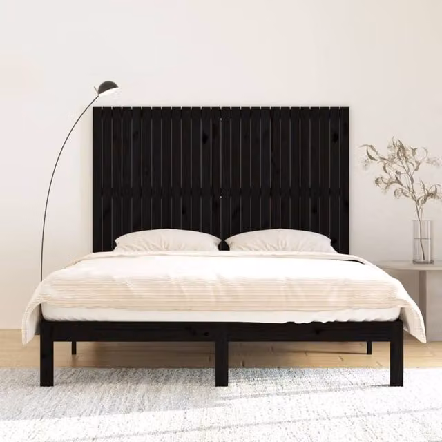Berkfield Home Black Solid Pine Wood Wall Mount Headboard, W: 166 cm, D: 3 cm, H: 110 cm