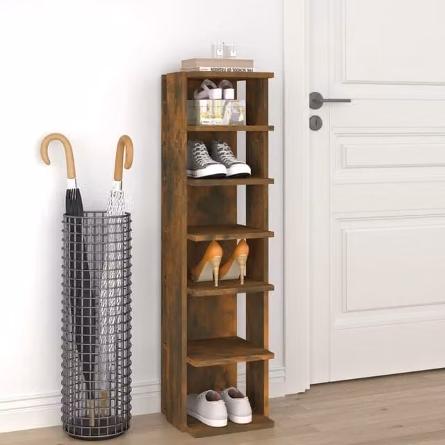 Berkfield Home Smoked Oak Shoe Rack in Brown, H 102 x W 27.5 x D 27 cm