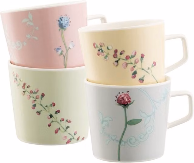 Aynsley Camille Pastel Bone China Floral Mugs, Set of 4, Green and Multicolour