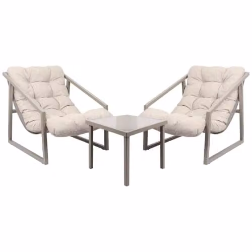 Harbour Housewares 3 Piece Padded Patio Bistro Set in Beige and Grey