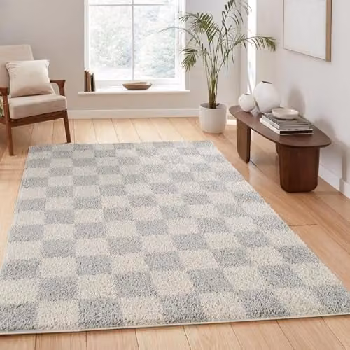 Desire Rugs Chester Modern Checkered Shaggy Area Rug, Grey, W: 160 cm, D: 230 cm