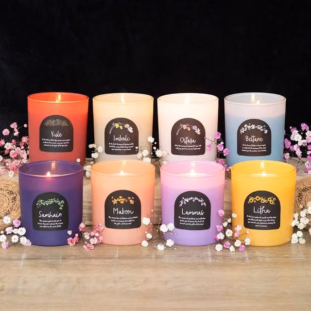 Uniqueful Set of 8 Multicolour Wheel of the Year Pillar Candles for Tabletop Use