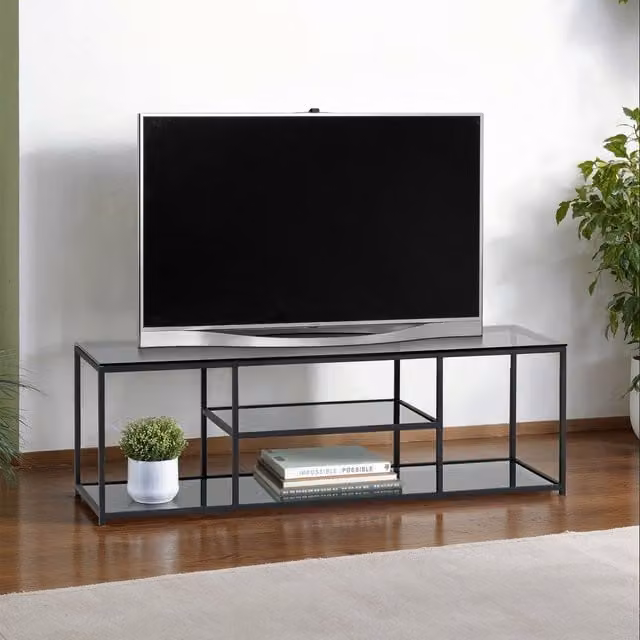 Julian Bowen Chicago Minimalist TV Unit in Grey and Black with Smoked Glass