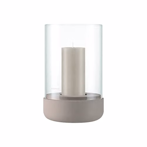Blomus Calma Hurricane Lantern in Sand with Glass and Concrete, H 19.0 cm x W 12.0 cm x D 12.0 cm