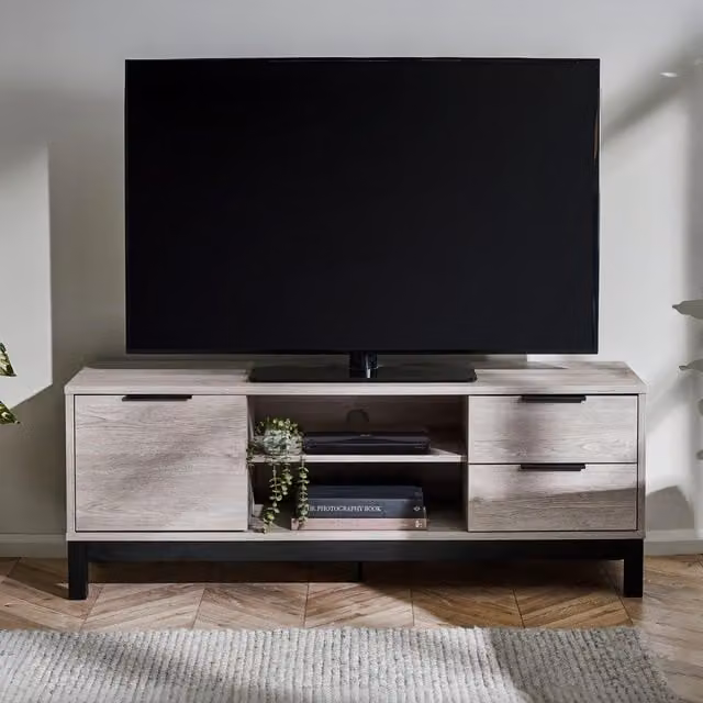Julian Bowen Bali Industrial Grey Oak Wood TV Unit with Media Compartments