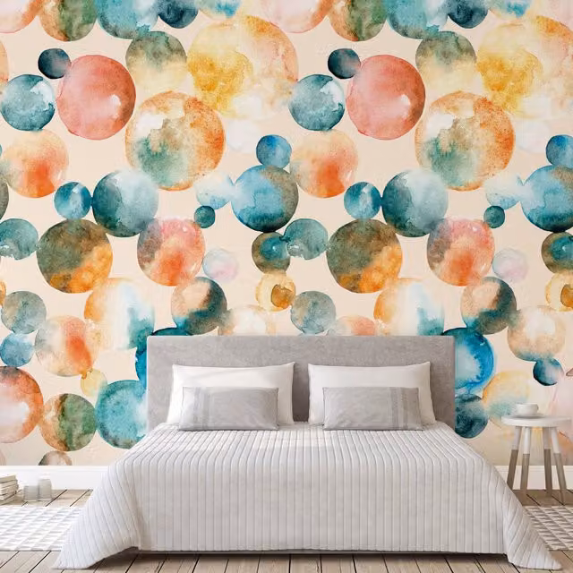 Grandeco Abstract Planets Repeatable Mural Wallpaper in Multicolour and Yellow