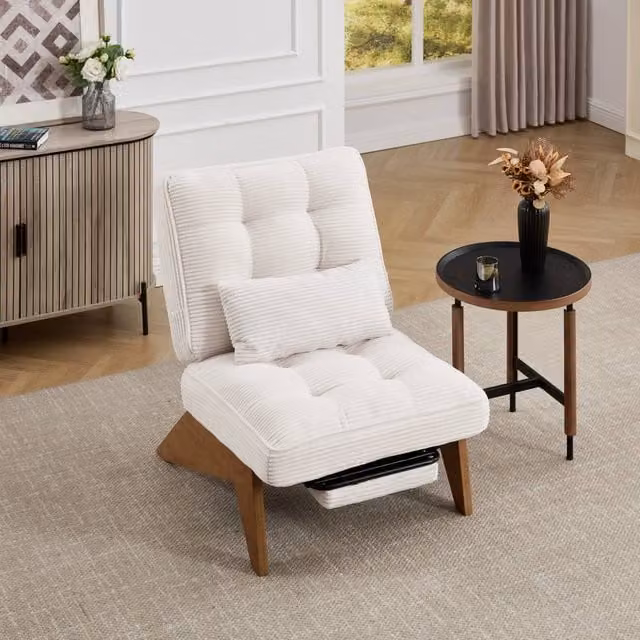 Direct Wicker Adjustable Reclining Chair with Ottoman and Striped Light Beige Upholstery