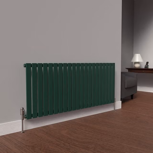 Lux Heat Flat Horizontal Coloured Radiator in British Racing Green, W: 1470 mm, H: 600 mm