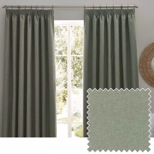 Make It A Home Dawn Blackout Pencil Pleat Curtains, Green, Width: 137 cm, Height: 168 cm