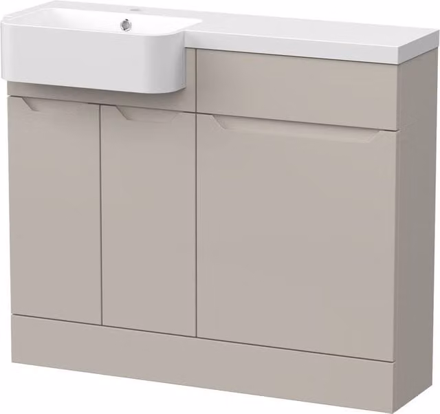 Balterley Teddesley Compact 2 Door Combination Vanity Basin and WC Unit, Grey, W: 100 cm, H: 85.5 cm