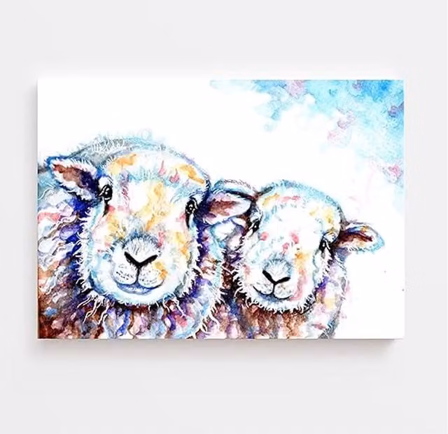 BebesArts Rustic Herdwick Sheep Watercolor Canvas Print, Multicolour, W: 40.64 cm x H: 40.64 cm