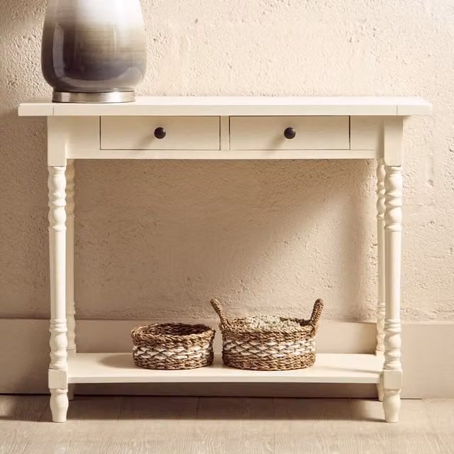 Orsina White Pine Wood Console Table with 2 Drawers, W/D/H: 96 x 35 x 75 cm