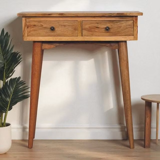 Aosom UK Narrow Console Table with 2 Drawers, Oak-Effect Finish, Brown, W/D/H: 70 x 30 x 78 cm