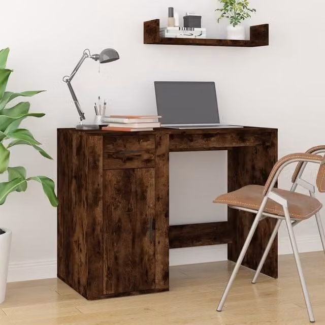 Berkfield Modern Computer Desk in Smoked Oak Brown, W/D/H: 100 x 49 x 75 cm