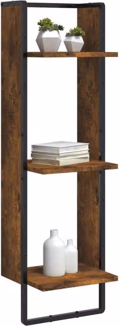 Berkfield Home Beautiful 3-Tier Wall Mounted Shelf in Smoked Oak Brown, W/D/H: 30 x 25 x 100 cm