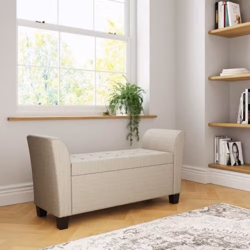 GFW Verona Upholstered Window Seat in Beige Fabric