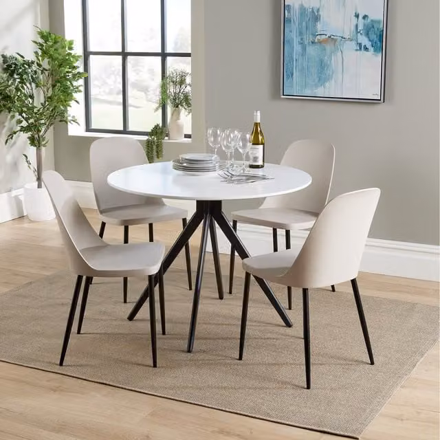 Core Products Ltd Aspen Round Dining Table and Four Plastic Duo Chairs Set, Diameter: 100 cm