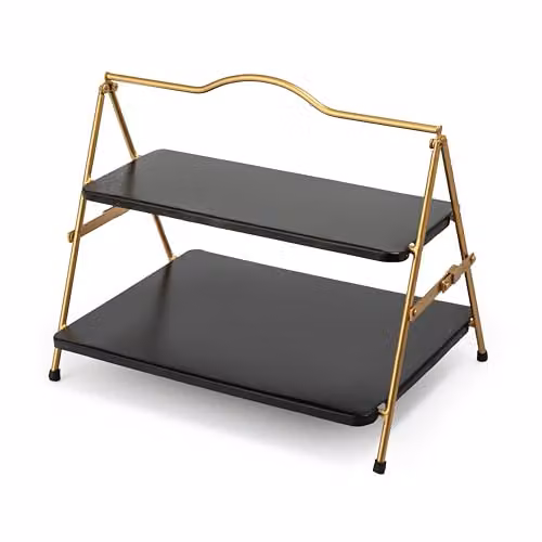 Artesa 2 Tier Metal Serving Stand in Gold and Black, W: 43.0 cm, D: 26.0 cm