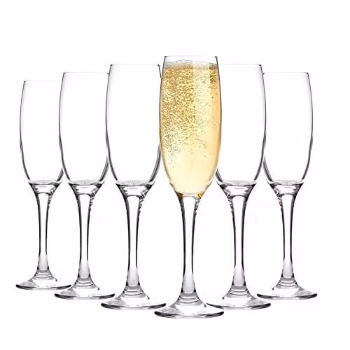 Argon Tableware Classic Champagne Flutes, Set of 6, 220ml, Blue and Transparent