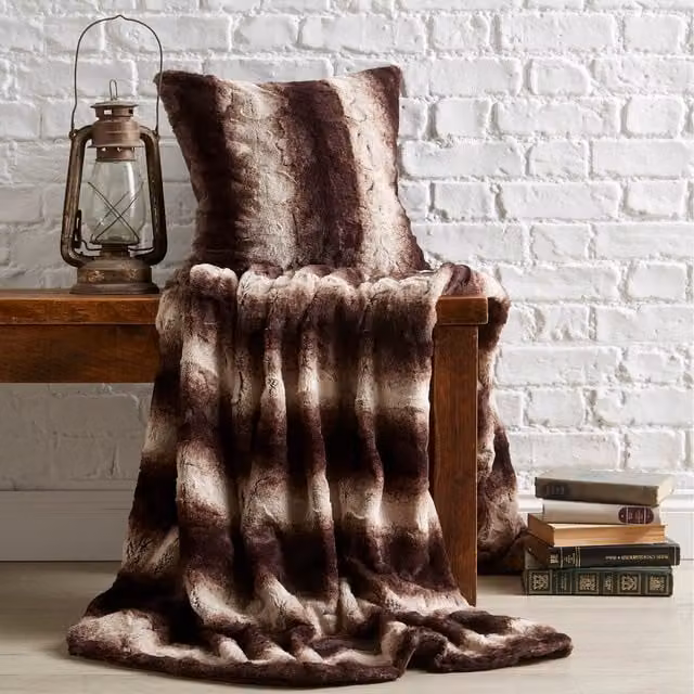 Bellissimo Luxury Faux Fur Throw in Brown, W: 200 cm, D: 220 cm
