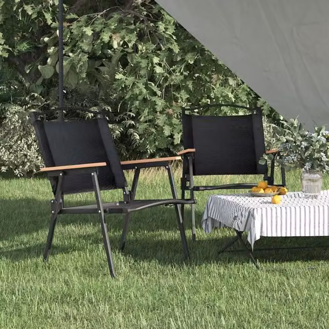Berkfield Home Set of 2 Black Camping Chairs with Armrests in Oxford Polyester Fabric, W/D/H: 54 x 55 x 78 cm