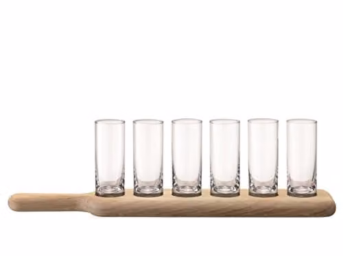 LSA International PX01 Vodka Set with Clear Glass Shot Glasses and Oak Paddle, Length: 40.64 cm
