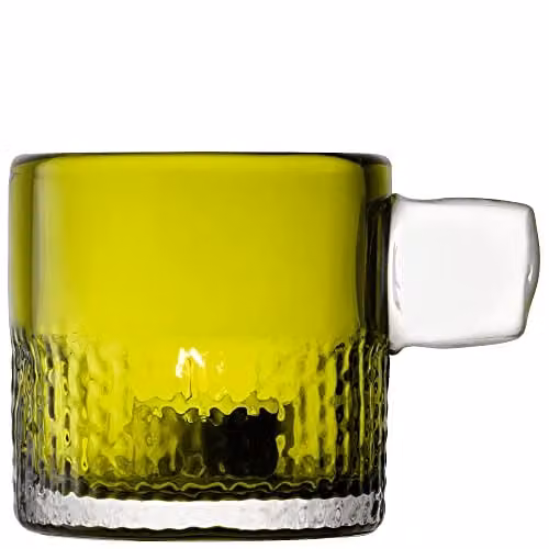 LSA International Glass Tealight Holder with Handle in Green, H: 9 cm