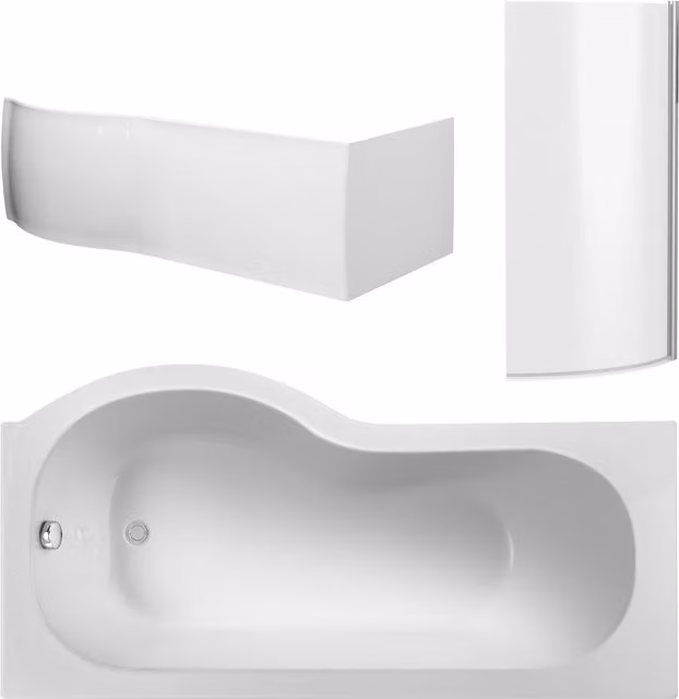 Balterley Asymmetric P Shape Square Shower Bath Screen and Front Panel, White, W: 150 cm