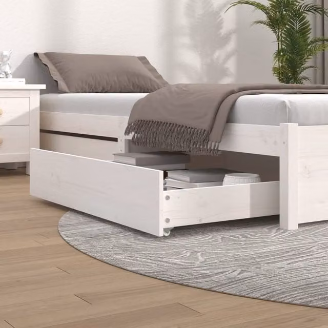 Berkfield Home Set of 2 White Solid Pine Wood Bedside Drawers with Castors