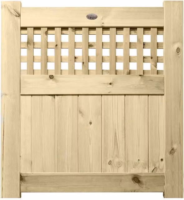 Premier Garden Supplies URBAN Interlocked Tongue Groove Pressure Treated Garden Gate with Square Trellis Top, Width: 90 cm