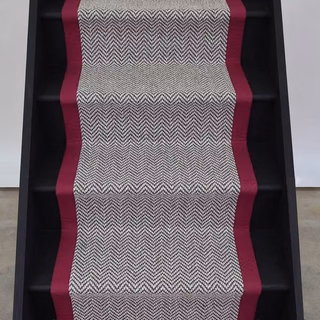 RainbowHome Herringbone Java Stair Runner in Beige with Red Cotton Border, W/D: 55 cm x 700 cm