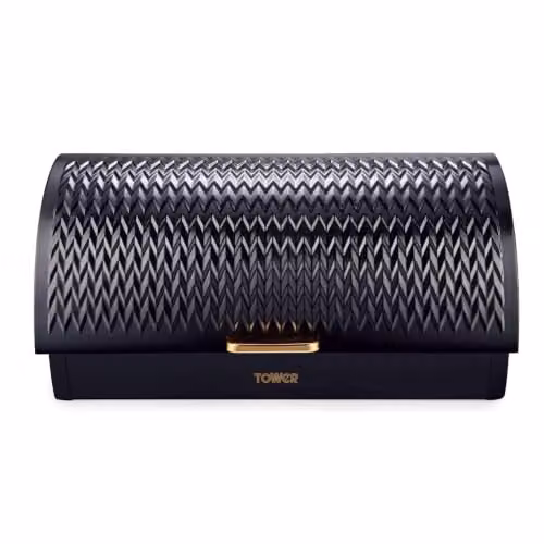 Tower Empire Roll Top Bread Bin in Black Stainless Steel