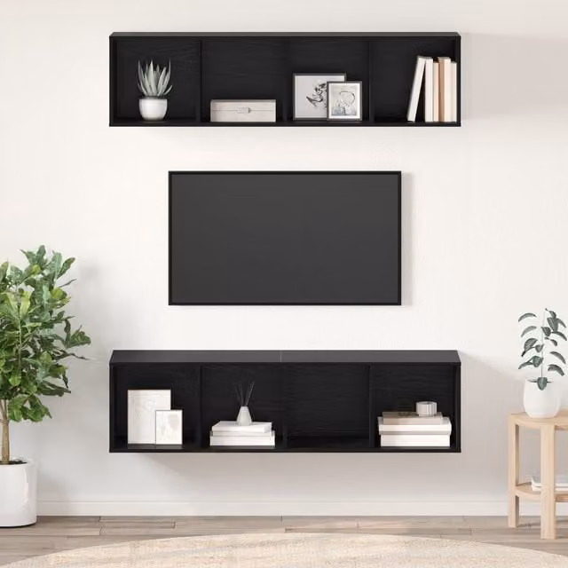 Berkfield Home Wall-mounted Storage Cubes in Black Oak, 2 Piece Set, W/D/H: 37 x 37 x 142.5 cm