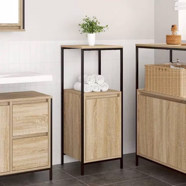 Berkfield Home Bathroom Cabinet with Shelves in Sonoma Oak Brown, W/D/H: 36 x 35 x 95 cm