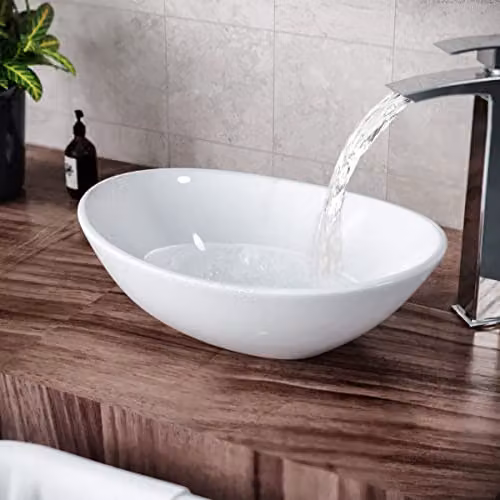 Nes Home Oval Ceramic Countertop Cloakroom Basin in White W: 41.0 cm, D: 33.5 cm, H: 13.5 cm