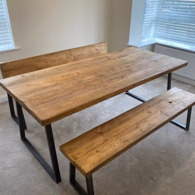 TRL Handmade Furniture Rustic Oak Rectangle Dining Table in Brown, W/D/H: 140 x 80 x 75 cm
