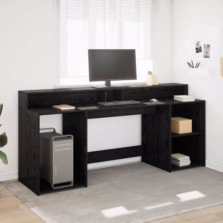 Berkfield Home Modern Computer Desk in Black Oak, W/D/H: 200 x 55 x 91 cm