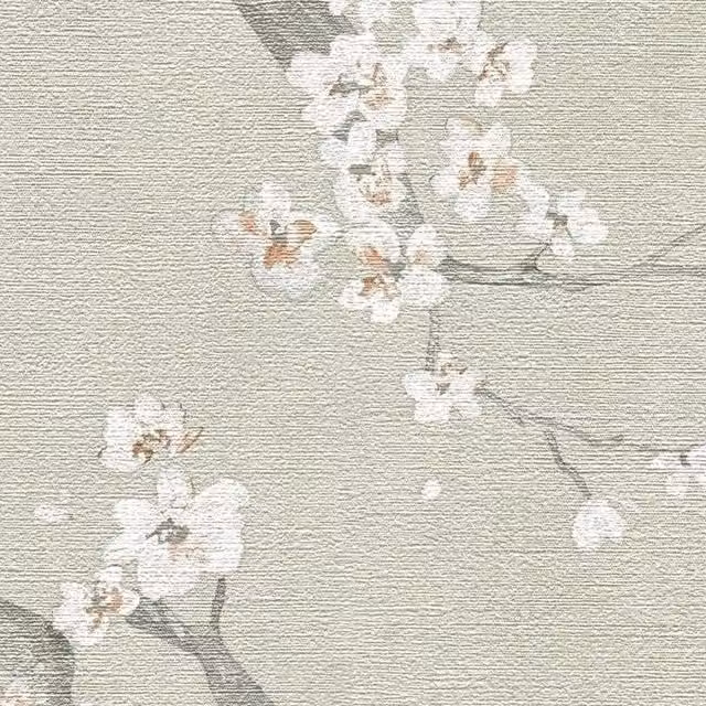 A.S. Création Cherry Blossom Botanical Floral Textured Wallpaper in Green