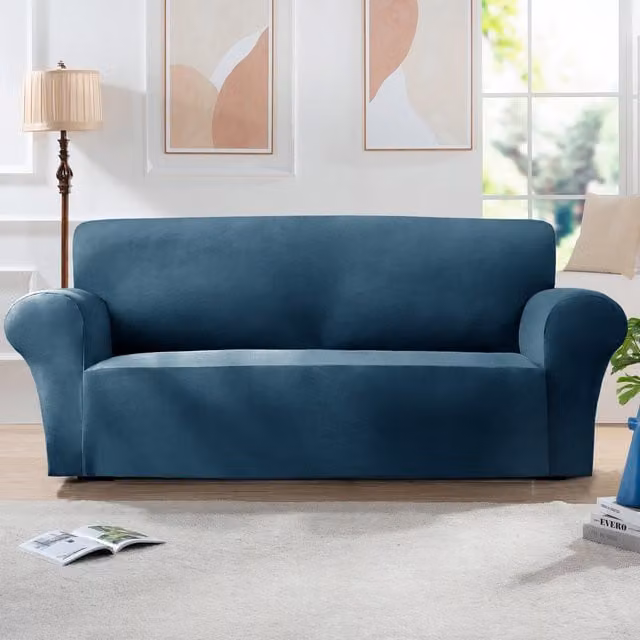 Home Republic Petrol Velvet Stretch Elastic 3 Seater Sofa Cover