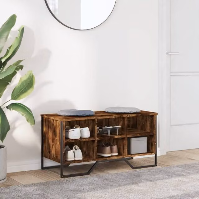 Berkfield Home Shoe Cabinet in Smoked Oak with Integrated Seat, W/D/H: 90 x 38 x 45.5 cm