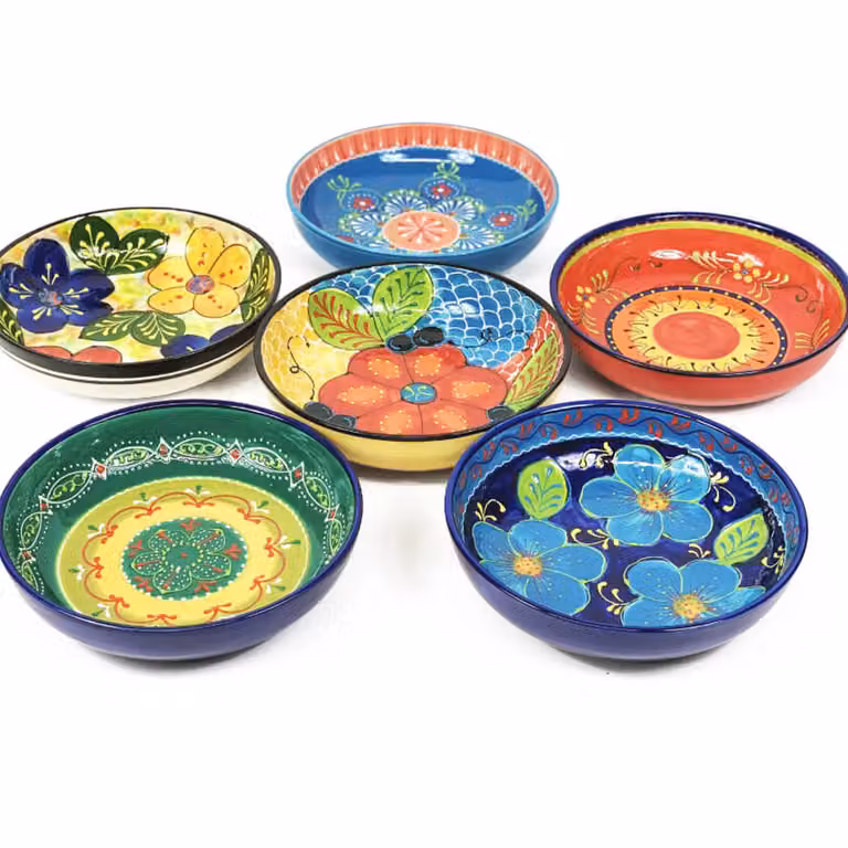 Verano Spanish Ceramics Hand Painted Floral Serving Bowl, Orange and Green, Diameter: 30 cm