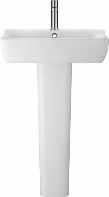 Balterley Alba Soft Square Ceramic 1 Tap Hole Basin and Full Pedestal in White, W: 55.0 cm, D: 42.0 cm, H: 85.0 cm