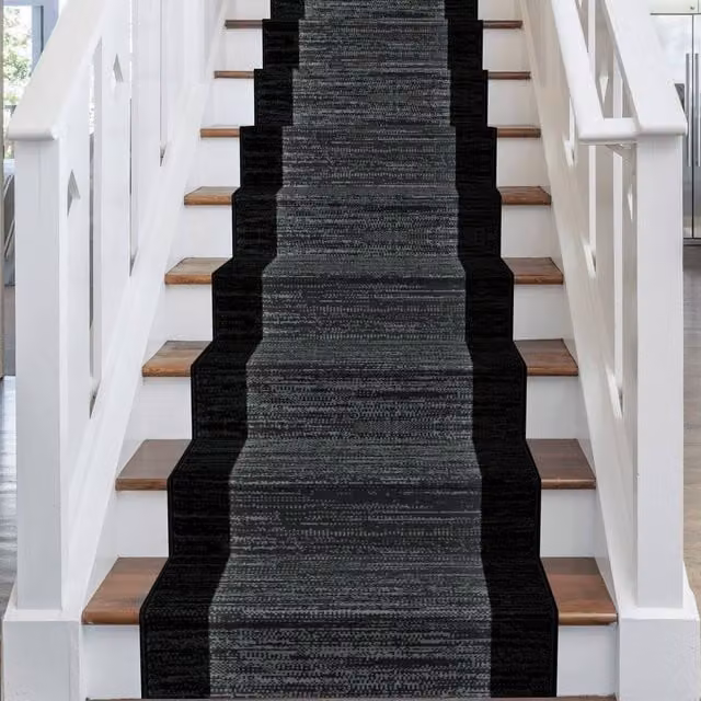 runrug Morning Mist Stair Runner Carpet in Black, W: 60 cm, L: 690 cm