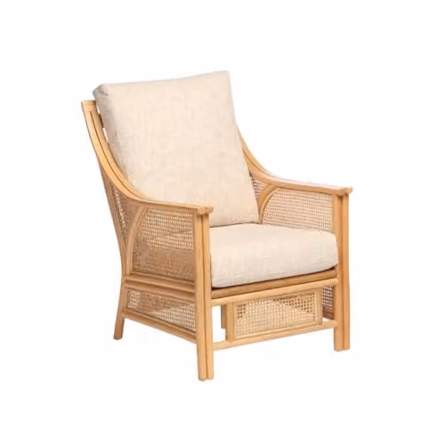 Desser Natural Rattan Chester Armchair with Beige Fabric Cushions, W/D/H: 63 x 90 x 108 cm