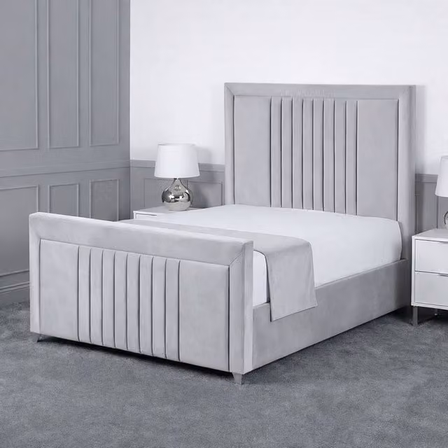 Living Comfort Bedz Celeste Plush Velvet Upholstered Bed with Slatted Base and 48 Inch Headboard in Silver, Small Double
